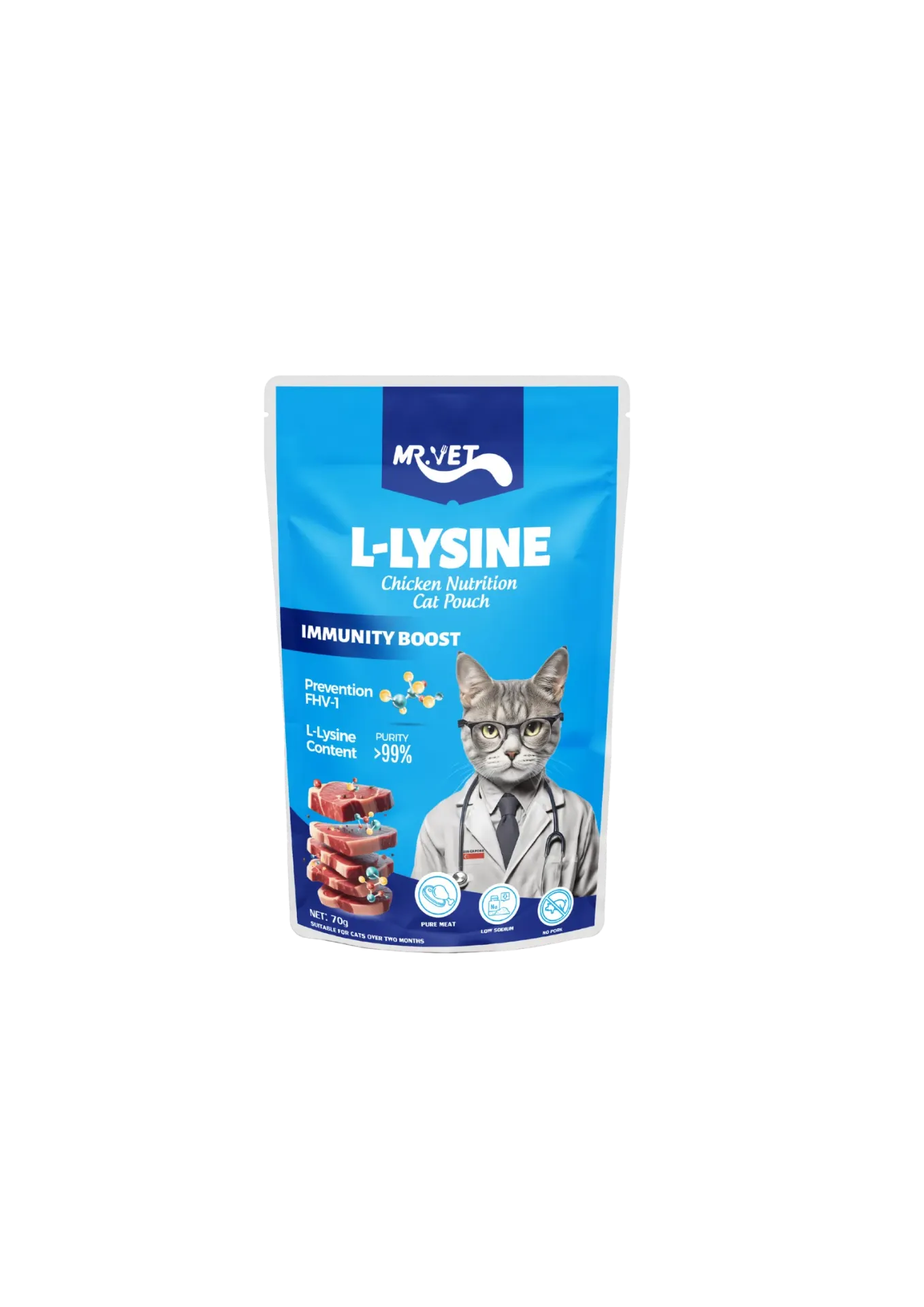 Mr. Vet Cat Pouch - 70g (L-Lysine Nutrition)