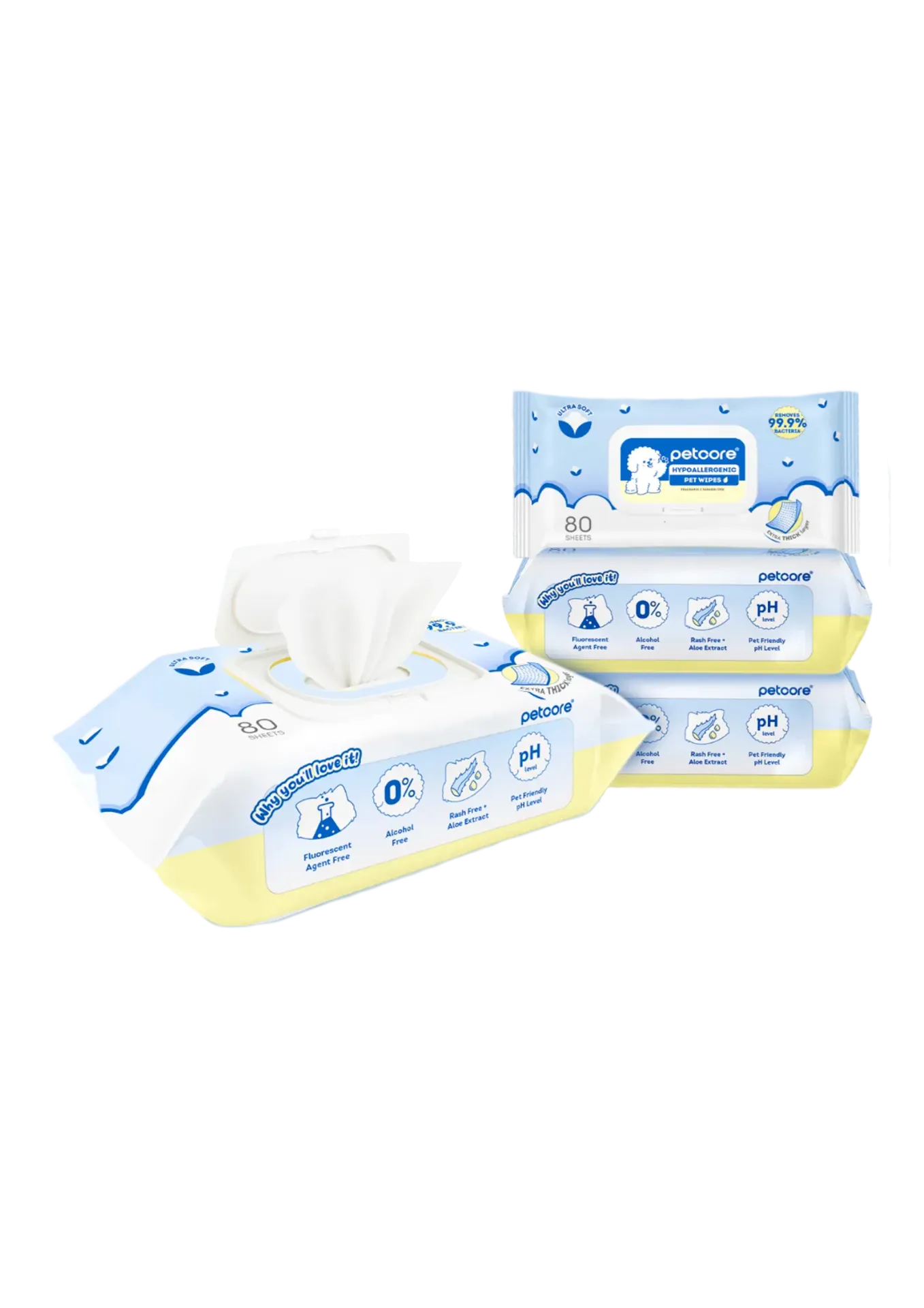 Petcore Hypoallergenic Wet Wipes - 80 Sheets