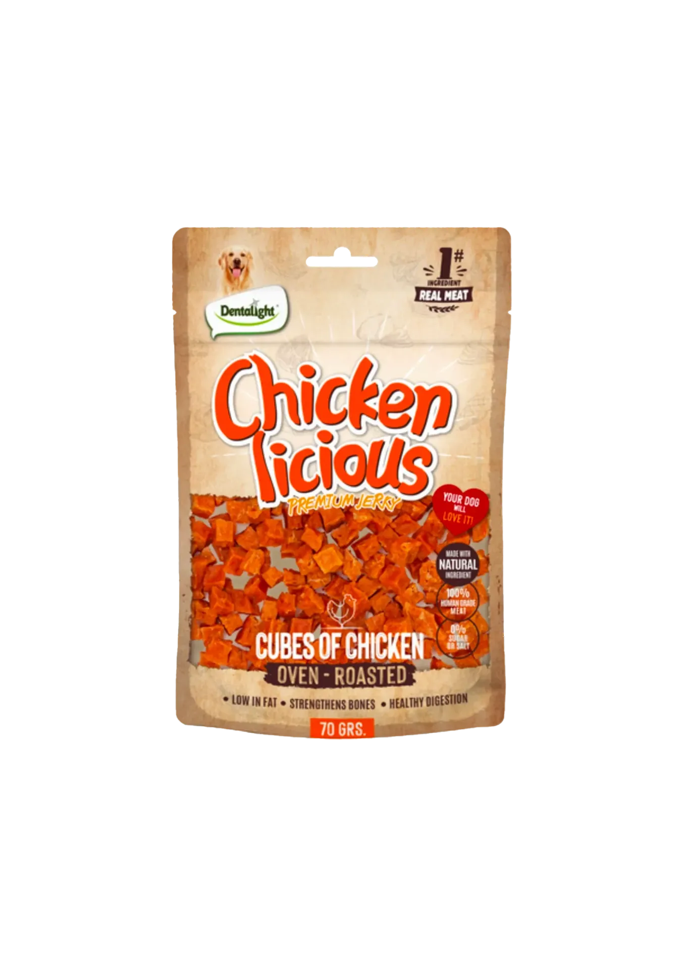 Dentalight Chicken Licious Premium Jerky - 70g (Cube of Chicken)