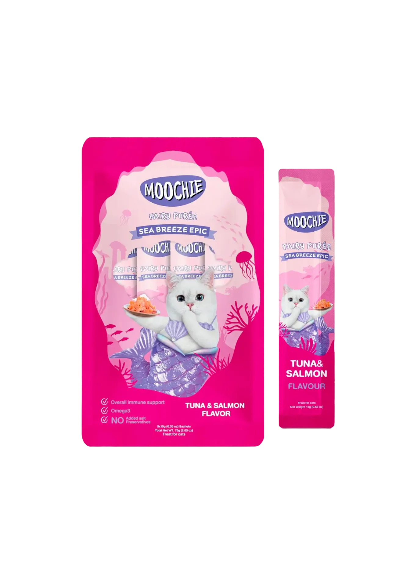 Moochie Fairy Puree Lickable Cat Treat Tuna Salmon - 15gx5