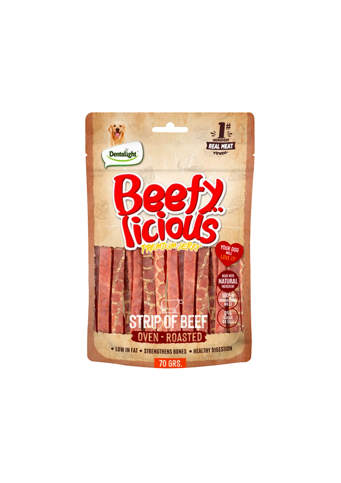 Dentalight Beefy Licious Premium Jerky Beef - 70g (Strip of Beef)
