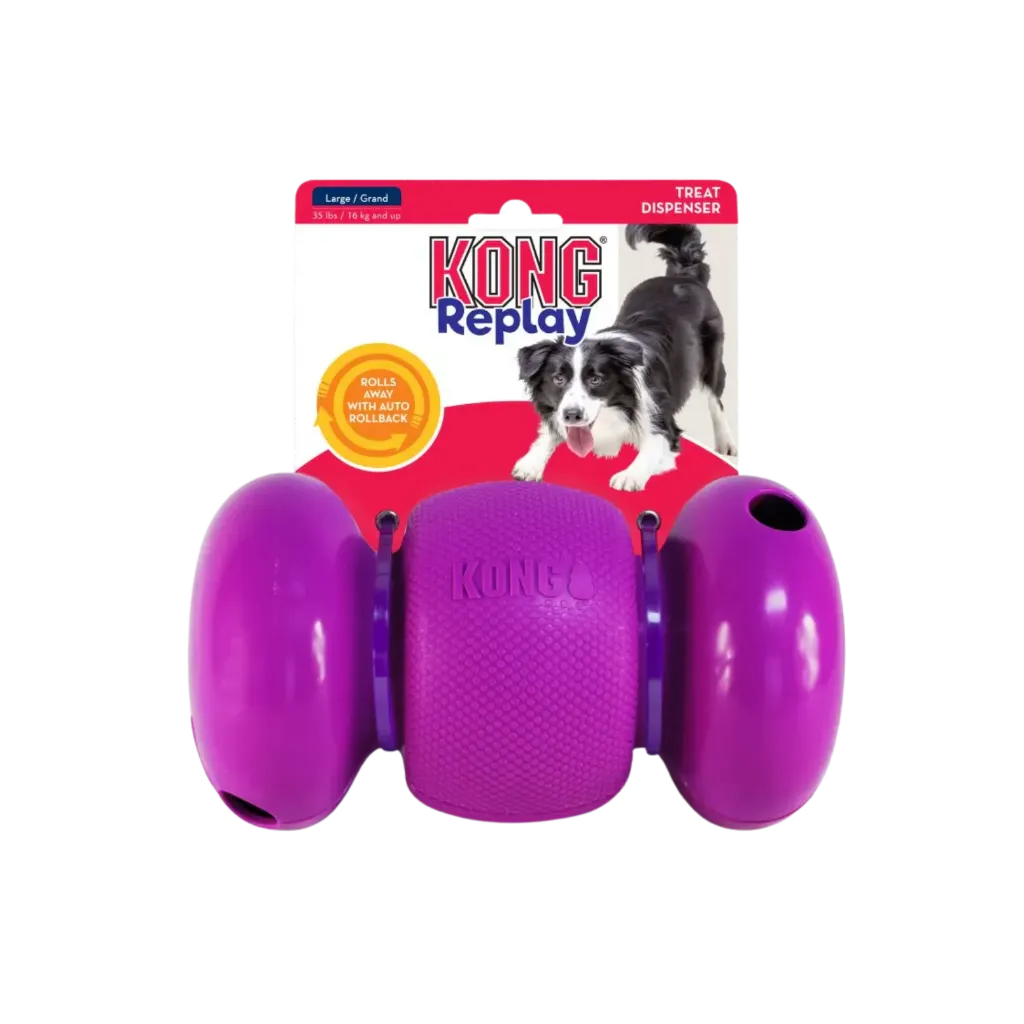 Kong Replay Treat Dispenser - Rolls Away with Auto Rollback
