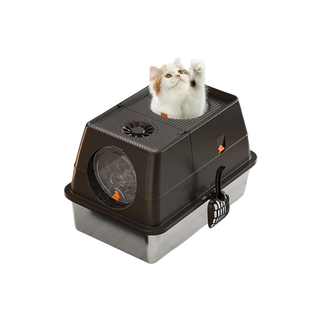 Flip-Top Stainless Metal Cat Litter Box - 60L