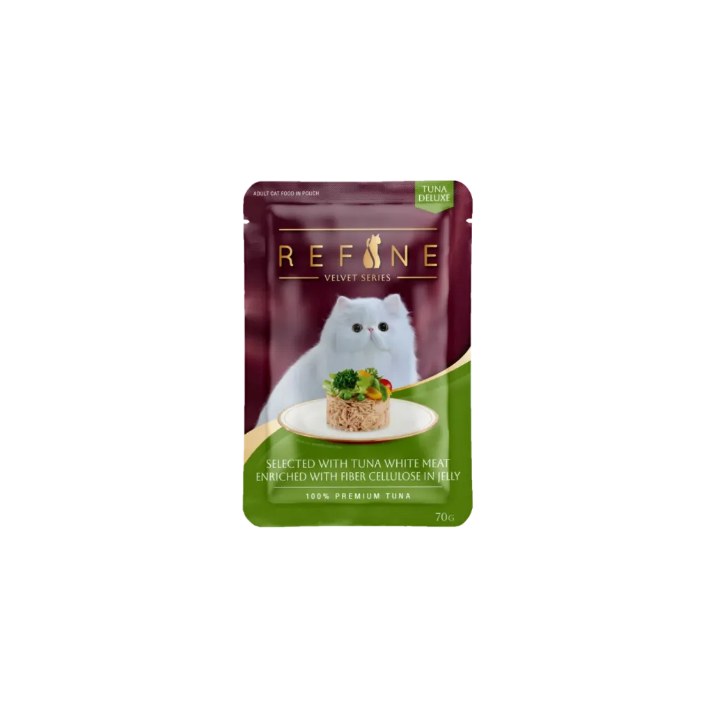 SmartHeart Refine Velvet Series Cat Pouch - 70g (Selected With Tuna White Meat Enriched w/ Fiber Cellulose in Jelly)