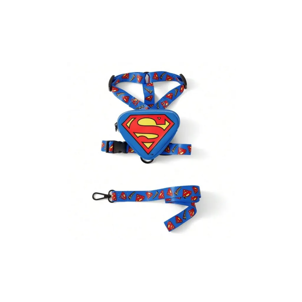 Blue Superman Pet Backpack with Harness and Leash Set - One Size