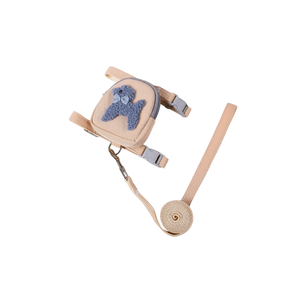 Teddy & Poodle Pet Backpack with Leash Set - Small (Beige)