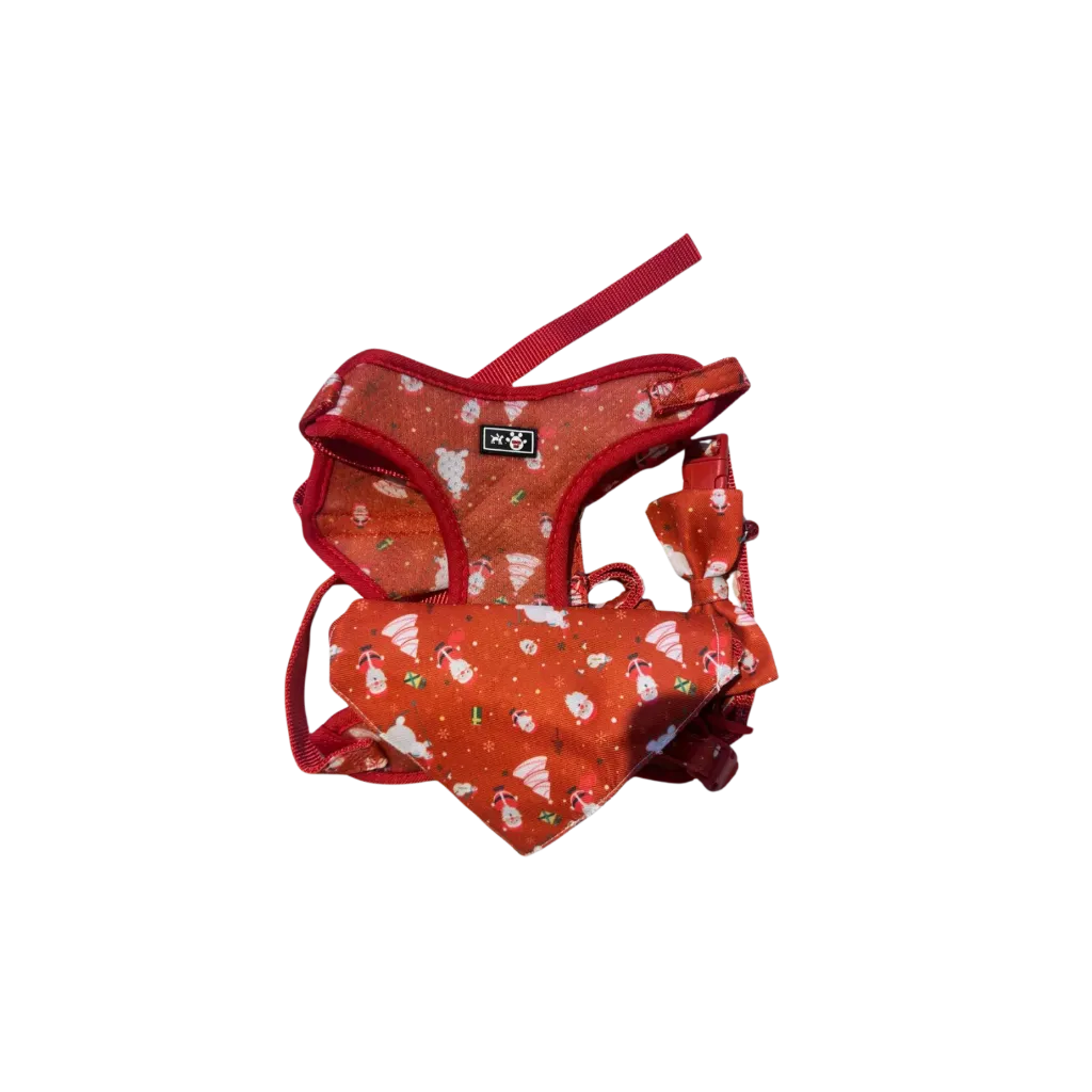 Red Christmas Themed Pet Harness Leash - Medium