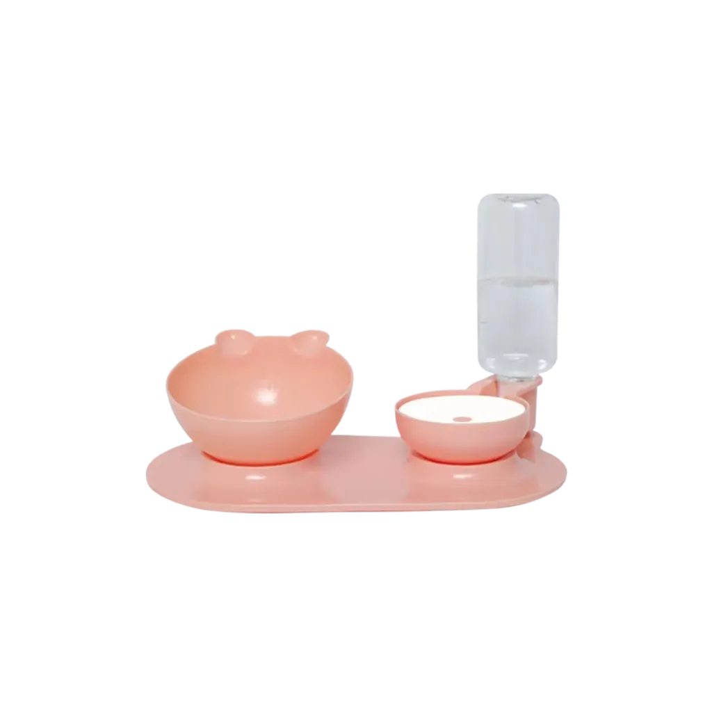 Pink Plastic 2-in-1 Pet Feeding and Drinking Set