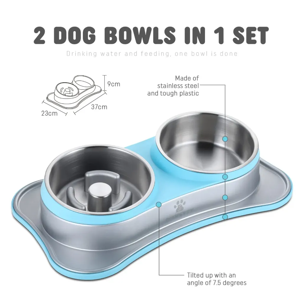 Stainless Steel Double Bowl Puzzle Feeder for Pets