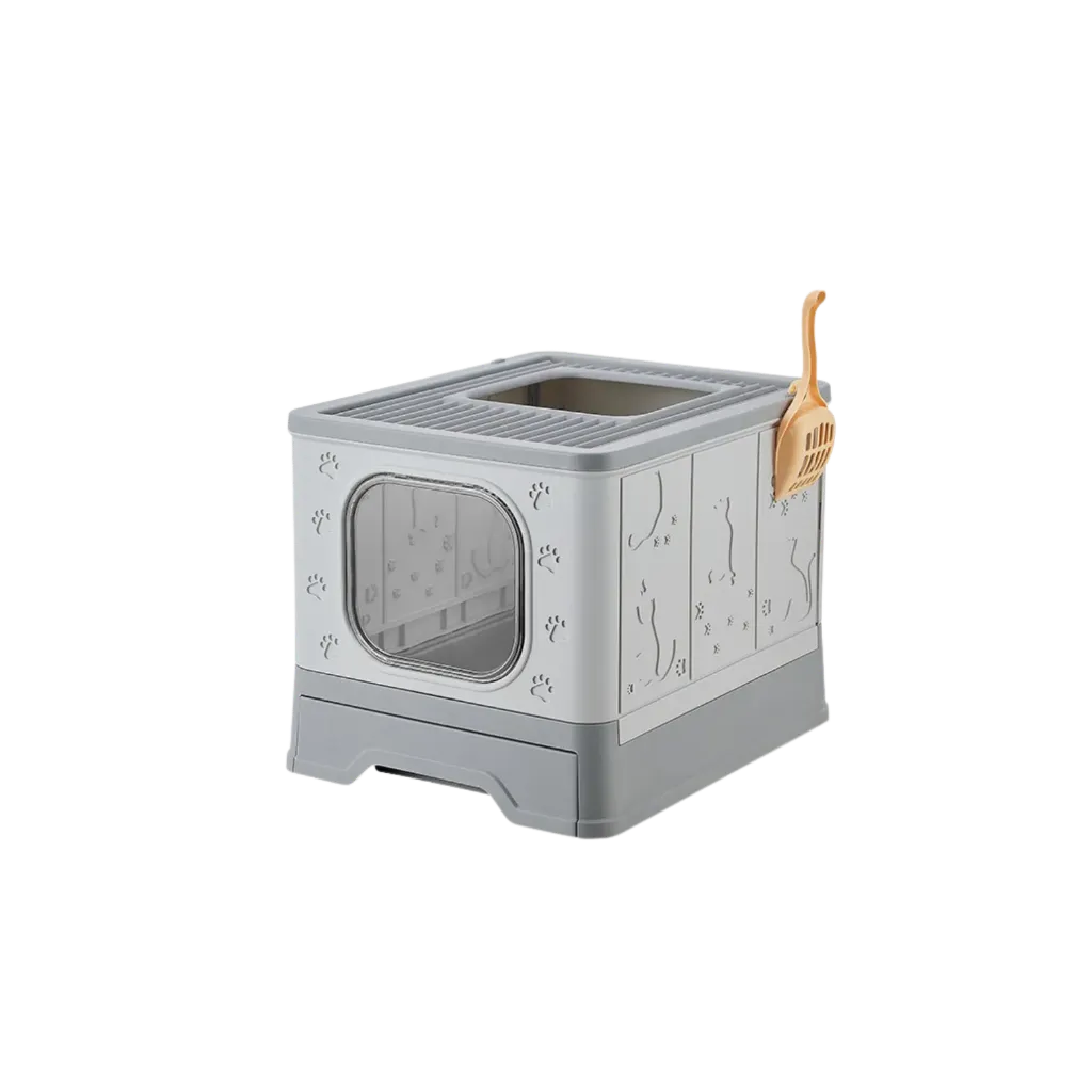 Enclosed Top-Entry Cat Litter Box with Drawer & Scoop
