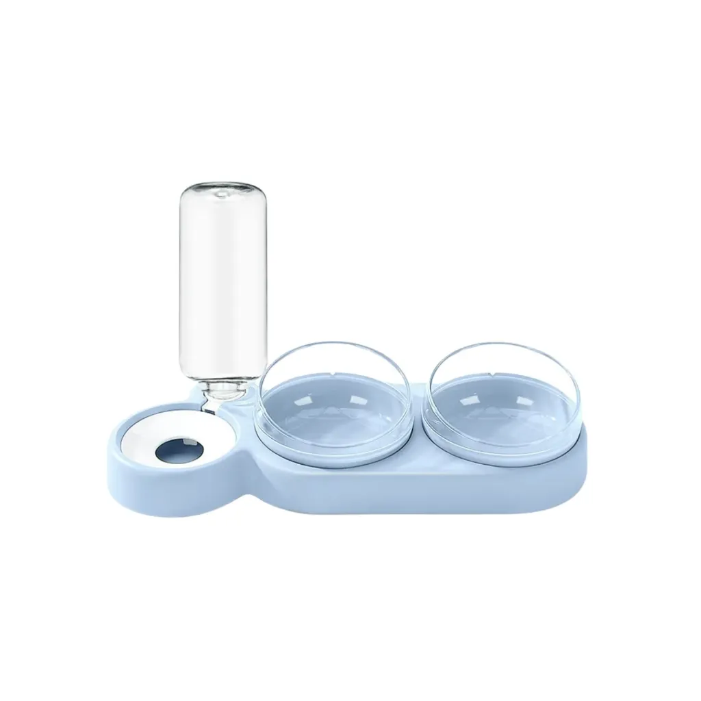 Blue Plastic 3-in-1 Pet Feeding and Automatic Water Dispenser