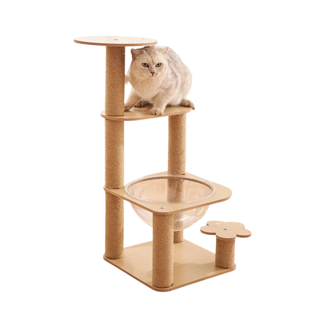 Multi-level Wooden Cat Capsule Tree With Sisal Scratching Post