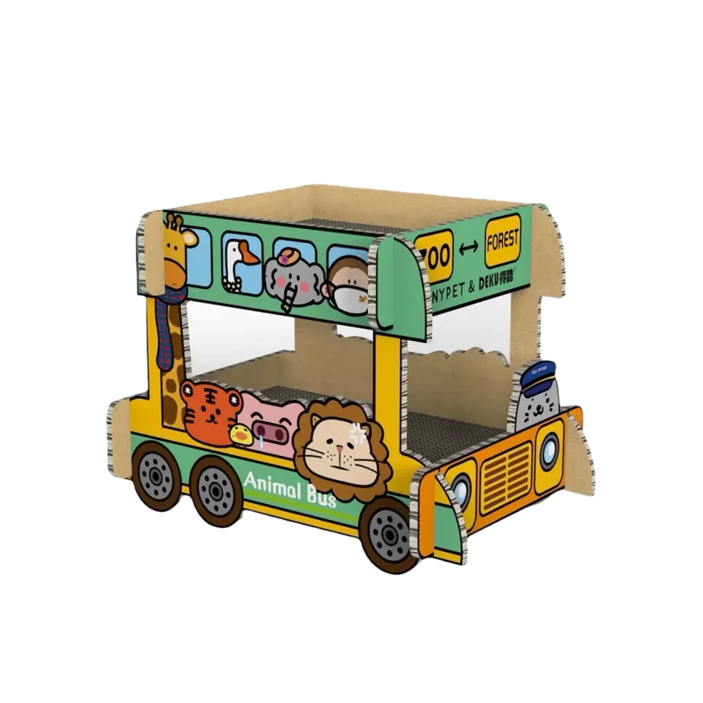 Double-Decker Bus Cat Scratching Cardboard
