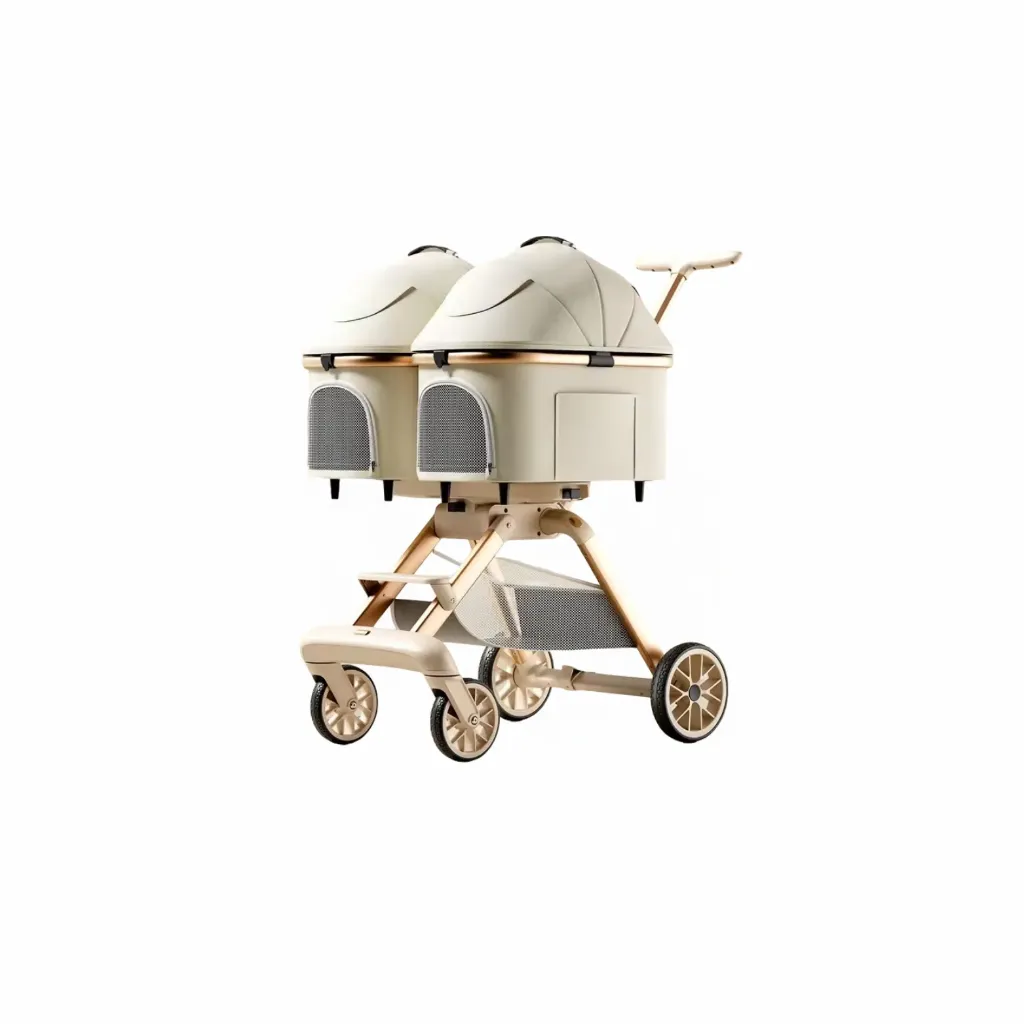Foldable Dual-Cabin Aluminum Alloy Pet Stroller