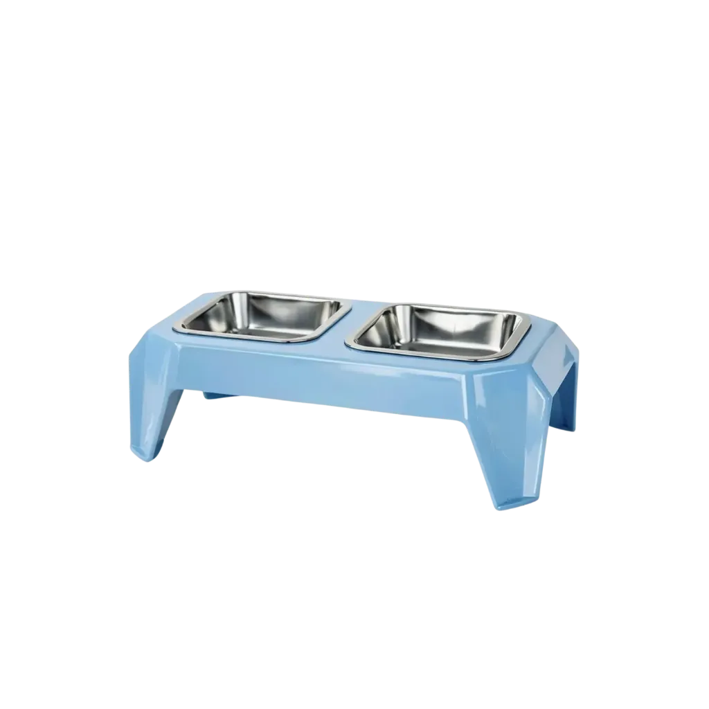 Double Square Pet Bowl Feeder (Blue)