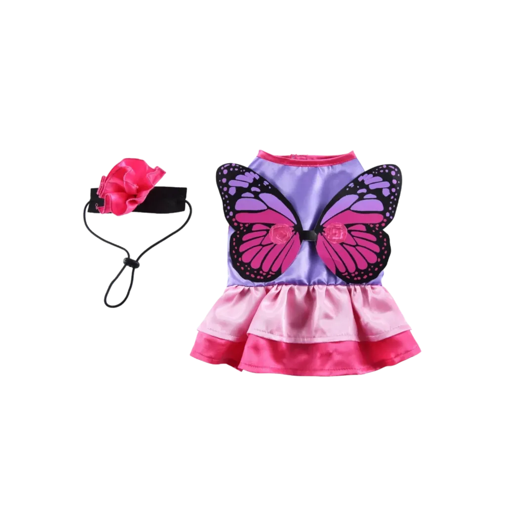 Pet Pink Butterfly Wings Dress With Flower Headgear - XL