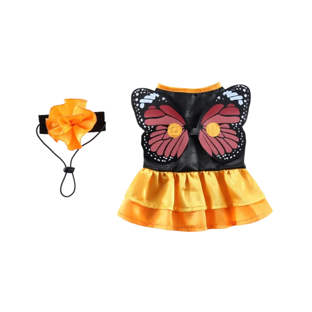 Pet Yellow Butterfly Wings Dress With Flower Headgear - Medium
