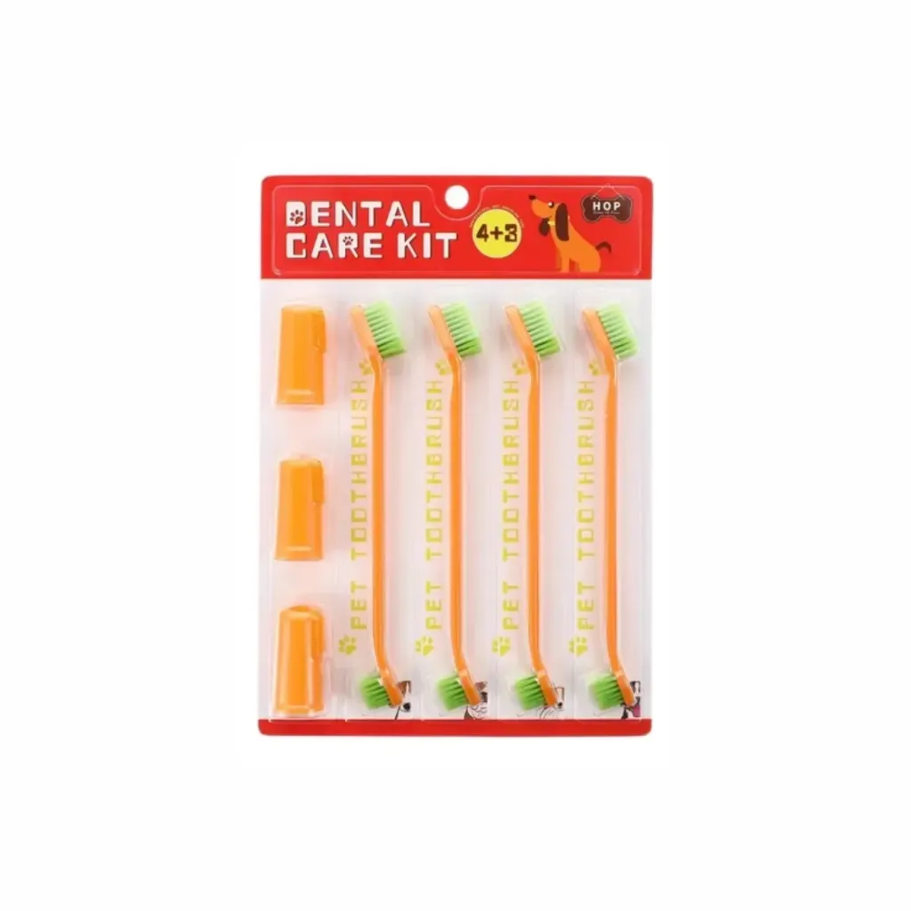 Pet Orange Toothbrush Dental Care Kit - 4 + 3 Pack