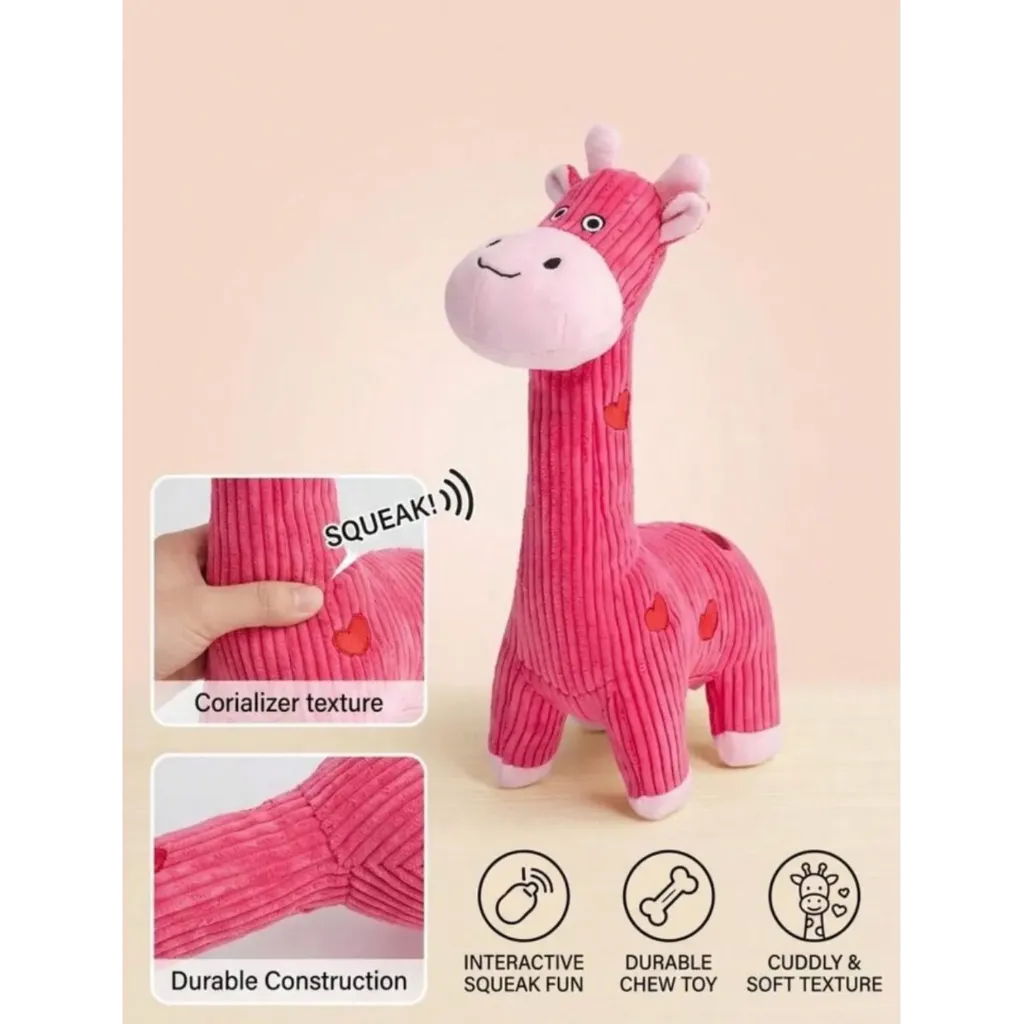 Penny Paws Pink Corduroy Giraffe Plush Dog Toy