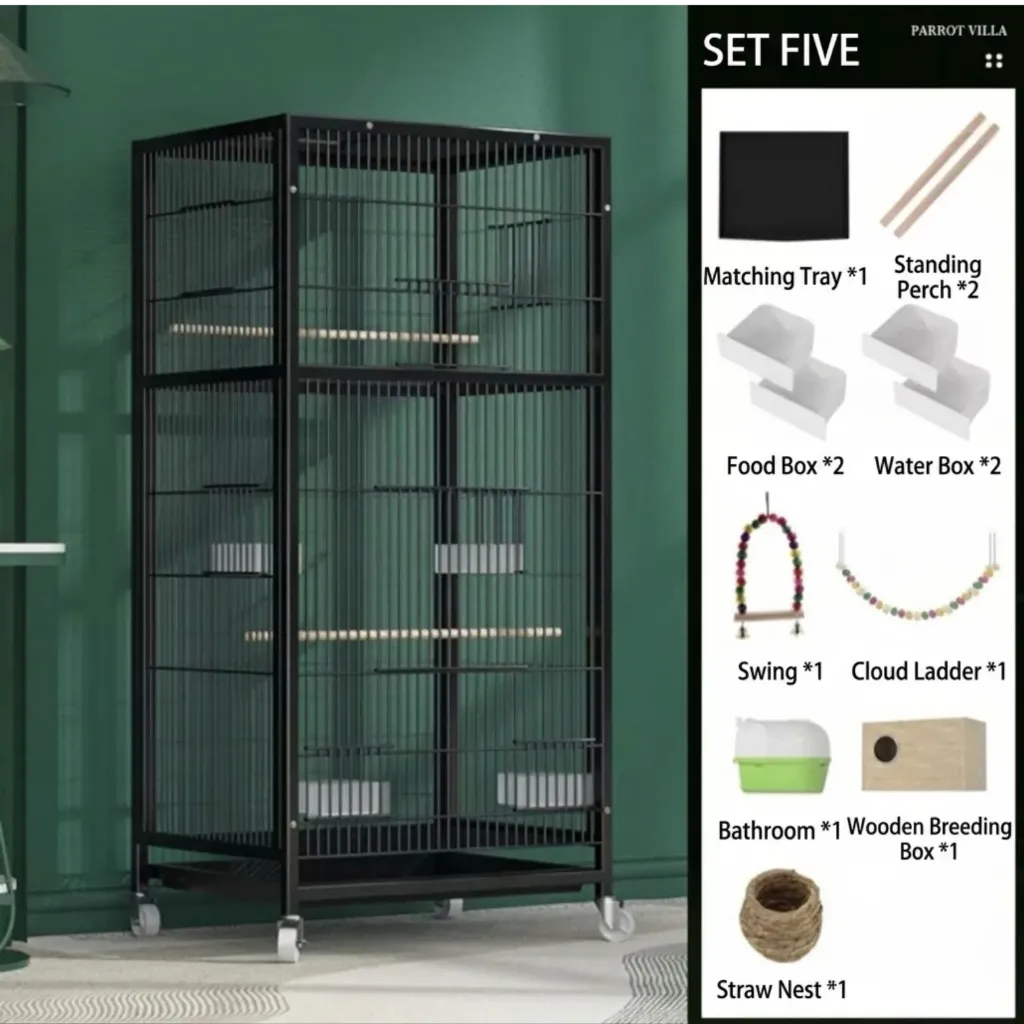 Black Square Tube Villa Bird Cage - 43x31x96cm