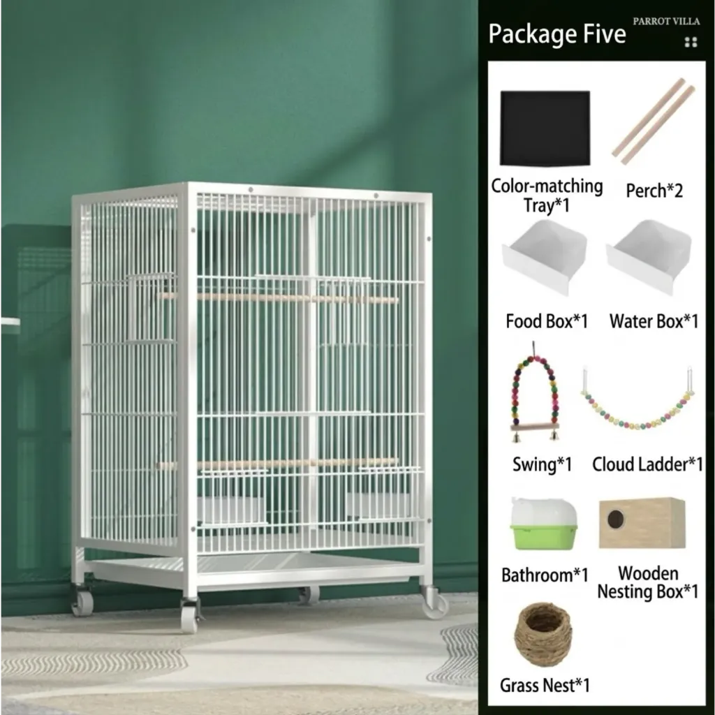 White Square Tube Villa Bird Cage - 43x31x66cm