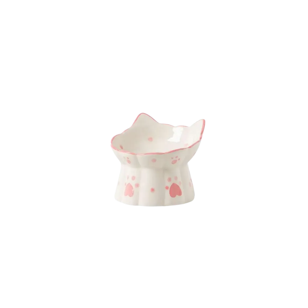 Pink Paw Print Ceramic Raised Cat Bowl